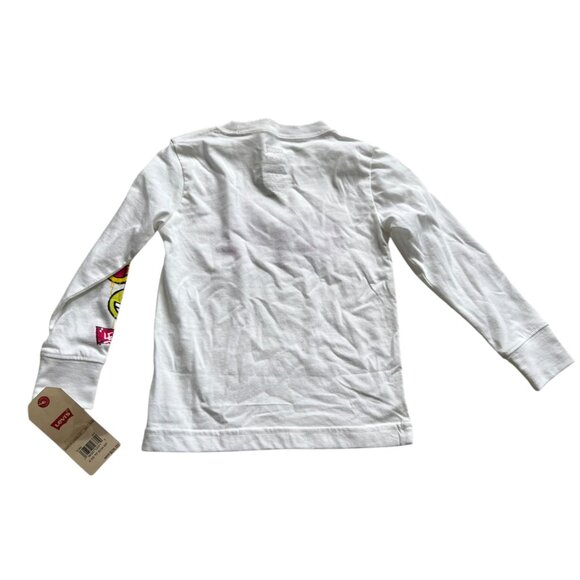 Levis long sleeve t-shirt girls size 4 white red graffiti style smiley faces top - Picture 2 of 3